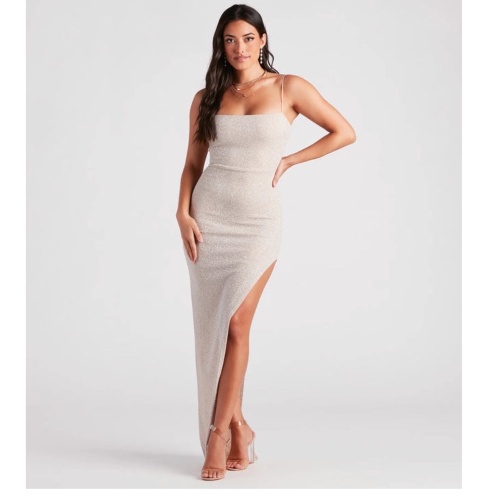 Windsor • Ivory Jenna Formal Glitter Lattice Dress • Size S • NWT